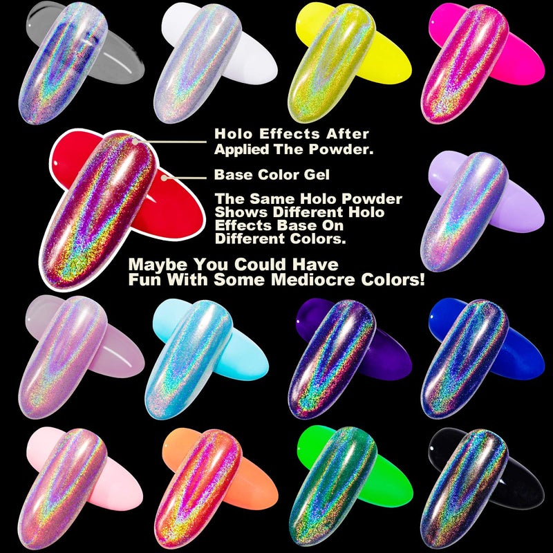 GA&EN Holographic Nail Polishing Powder Fine Rainbow Holo Unicorn Mirror Laser Effect Multi Chrome Manicure Pigment Glitter Dust for Salon Home Nail Art DIY Deco, 0.04oz/1g, Sponge Tool/3pcs - Image 5